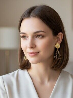 D'Bello Women's NWT Gold Floral Dangle Earrings